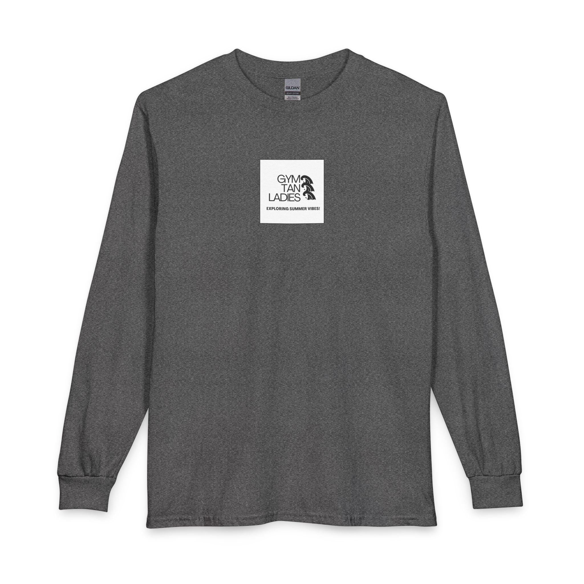 Mens Gym Tan Long Sleeve Tee — "Exploring Summer Vibes" Graphic