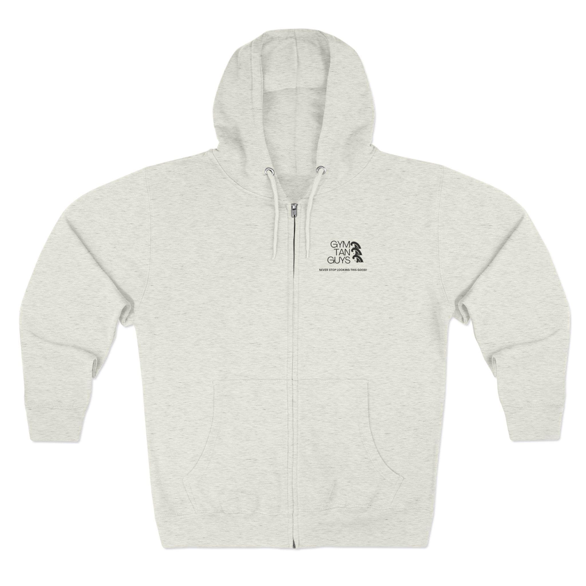 Womens Gym Tan Zip Hoodie — "Never Stop Looking This Good" logo