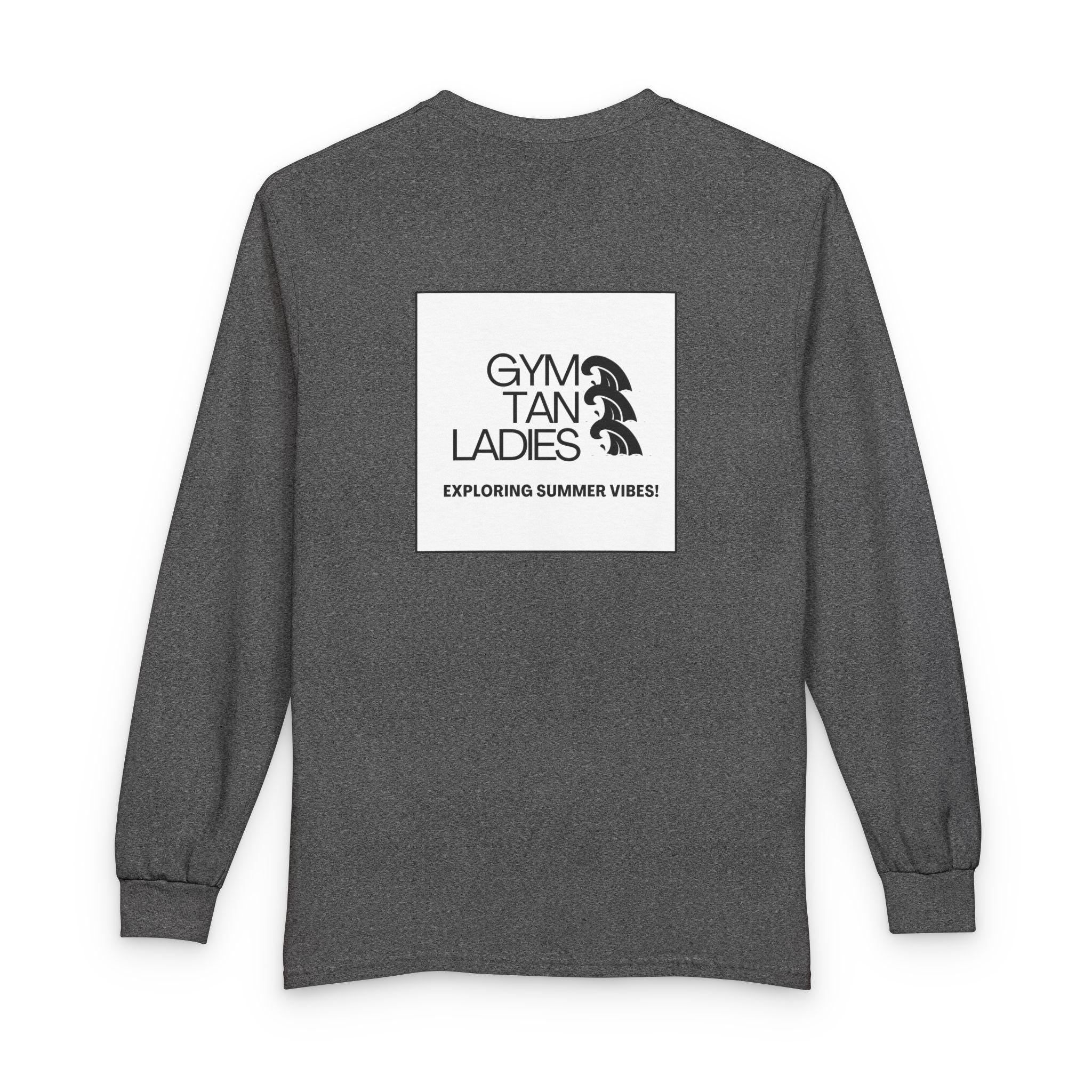Mens Gym Tan Long Sleeve Tee — "Exploring Summer Vibes" Graphic
