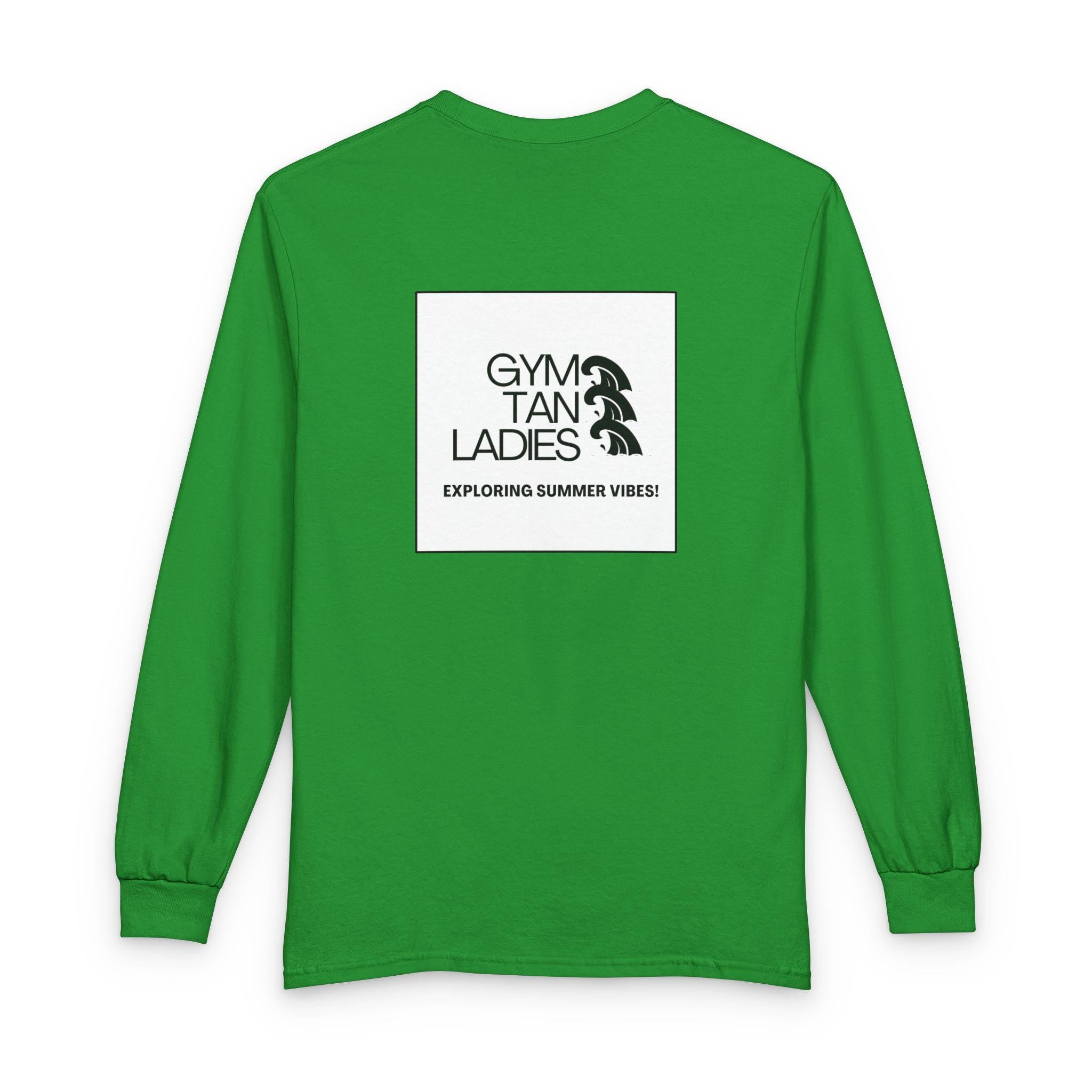 Mens Gym Tan Long Sleeve Tee — "Exploring Summer Vibes" Graphic