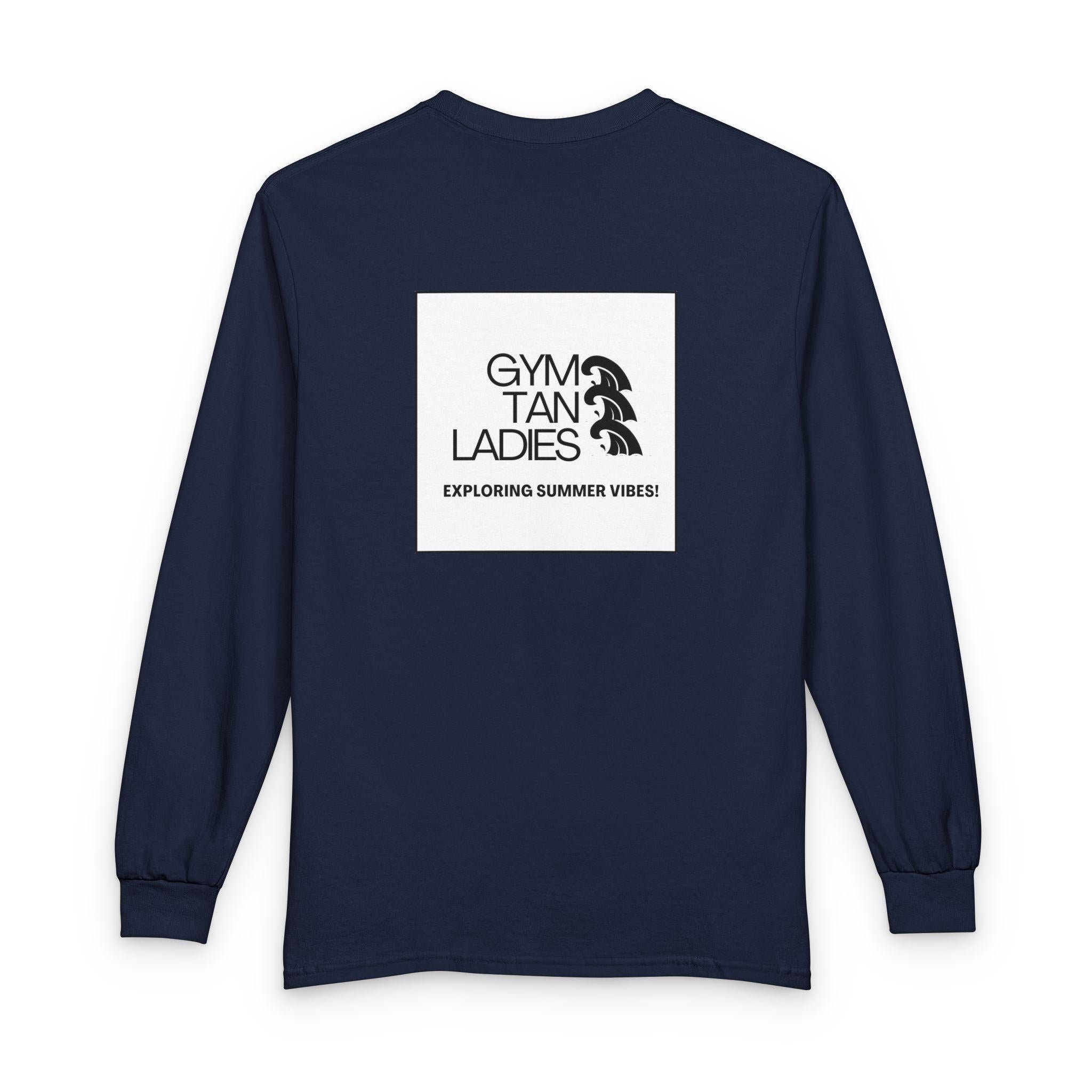 Mens Gym Tan Long Sleeve Tee — "Exploring Summer Vibes" Graphic
