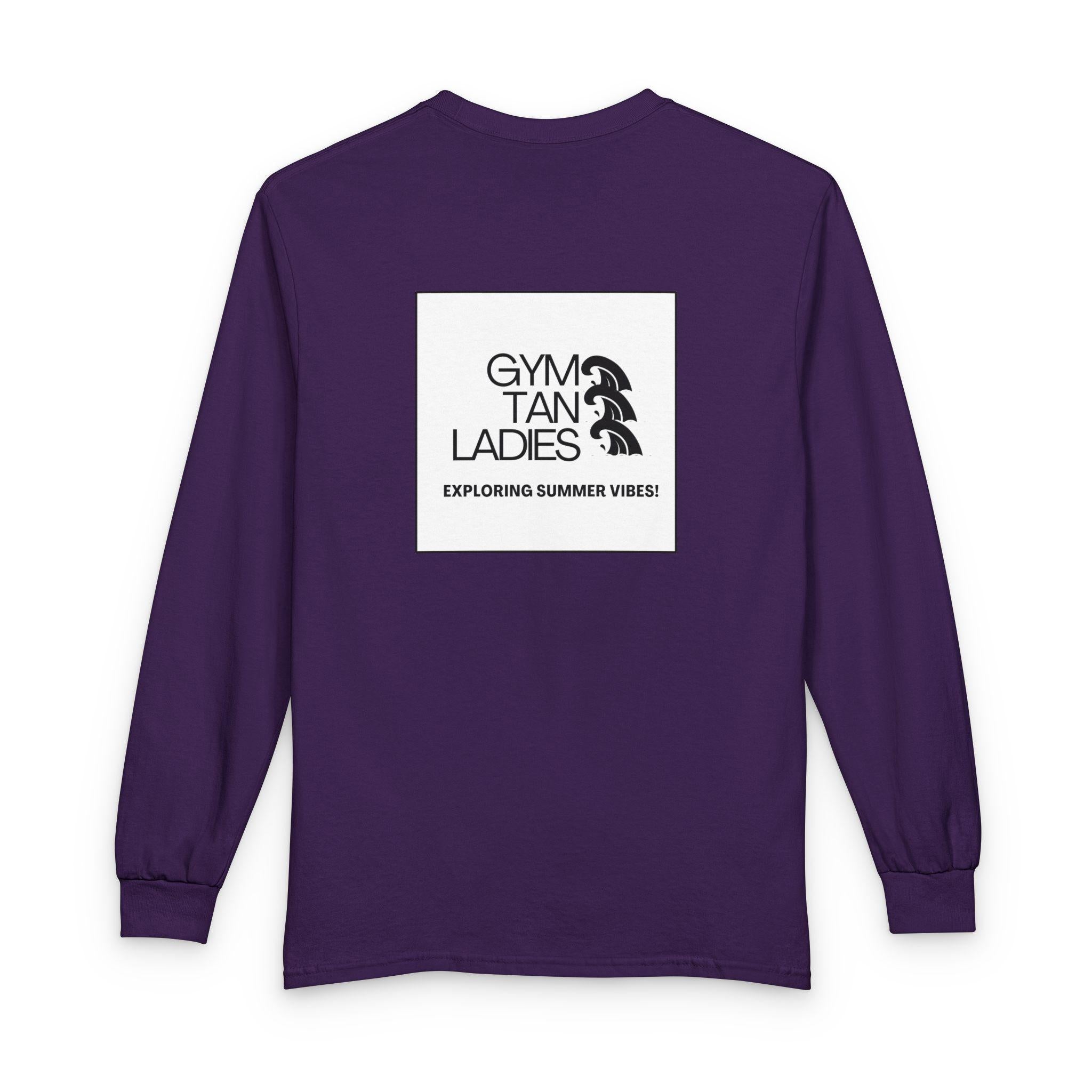 Mens Gym Tan Long Sleeve Tee — "Exploring Summer Vibes" Graphic