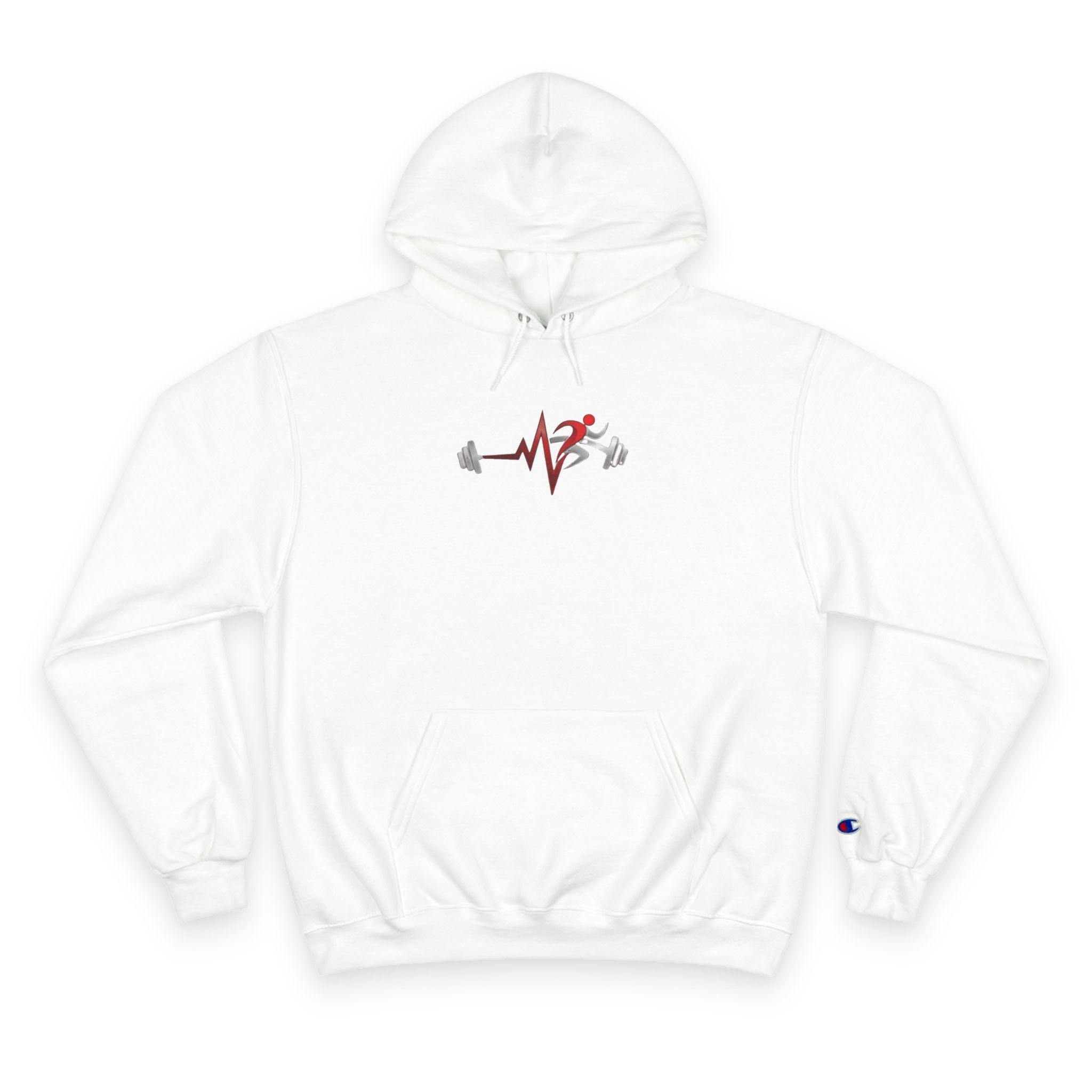 Womens Champion Hoodie — Minimal Fitness Hoodie with Heartbeat & Barbell Graphic